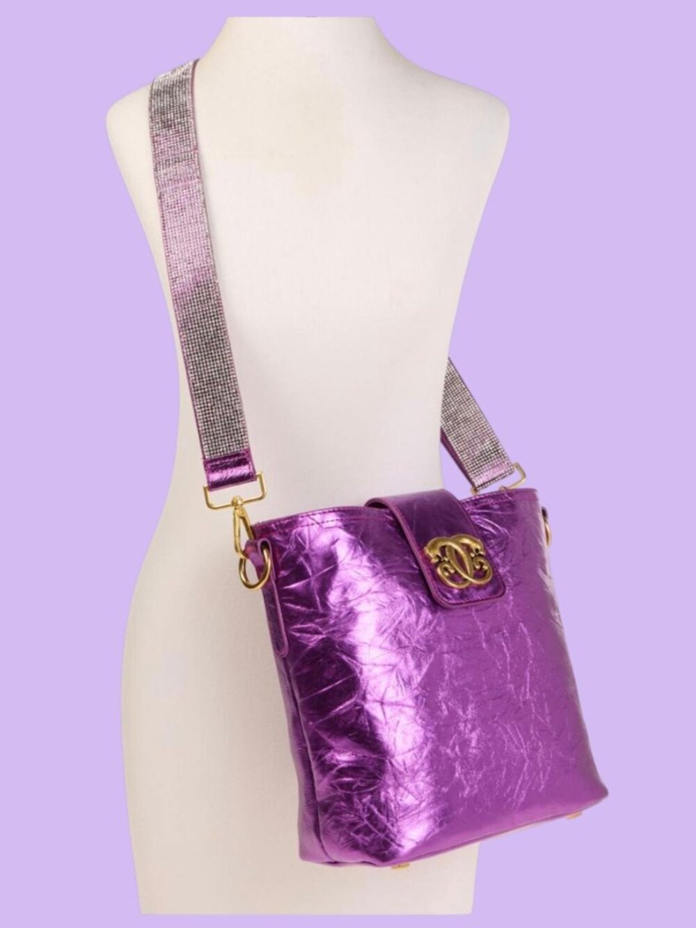 Sharif Legacy Leather Crossbody Bag Bedazzled Guitar Strap & Sharif Bag Charm - Picture 8 of 17